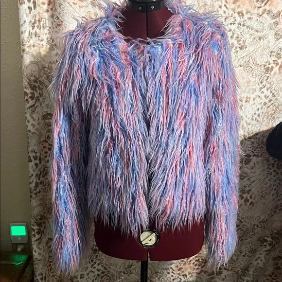 Sugar Thrillz Pink and Blue Fuzzy Teddy Jacket - Picture 1 of 3